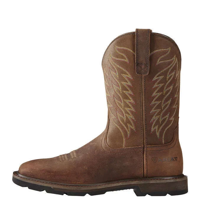 Ariat Men's 10" Groundbreaker Square Toe Pull-On Work Boot - Brown 10020059