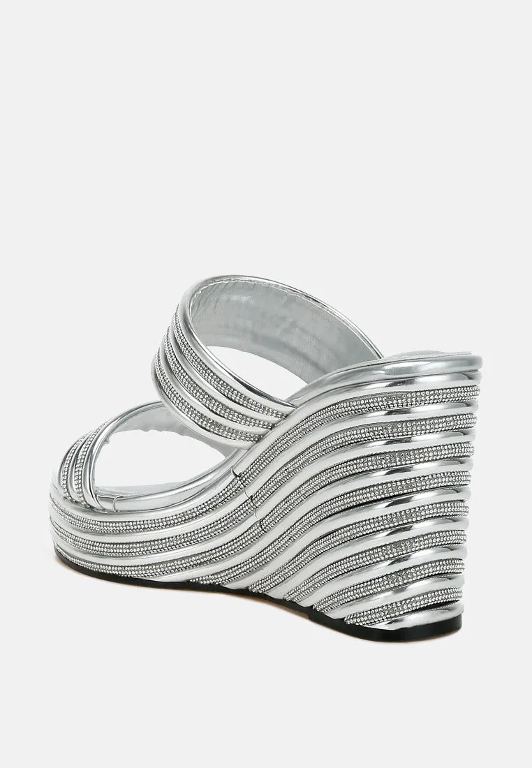 Benched Metallic Faux Leather Wedge Sandals