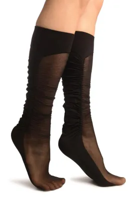 Black Sheer & Opaque Sides Socks Knee High