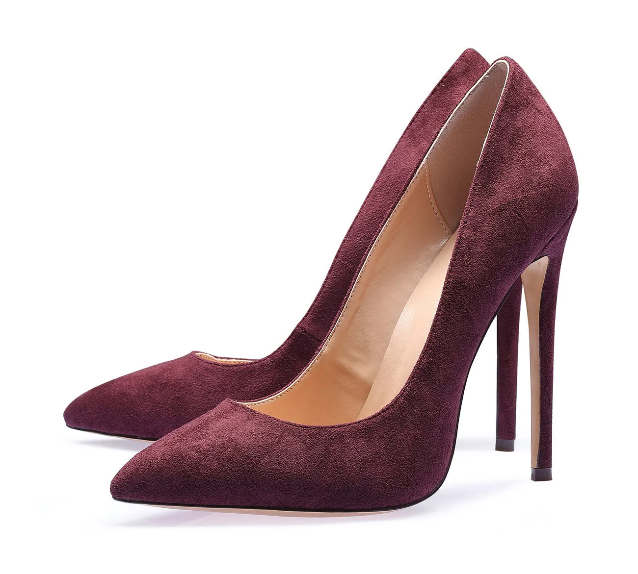 CASTAMERE Women's High Heels Slip On Pumps Pointy Toe Stilettos 12CM Suede Shoes