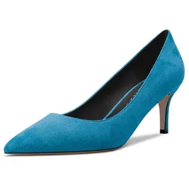 DearOnly Womens Pumps Pointed Toe High Stiletto Heel Slip On Suede Dress Shoes Classic Blue 2.5 Inch