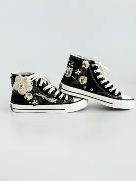 Floral Embellished Sneakers-Black