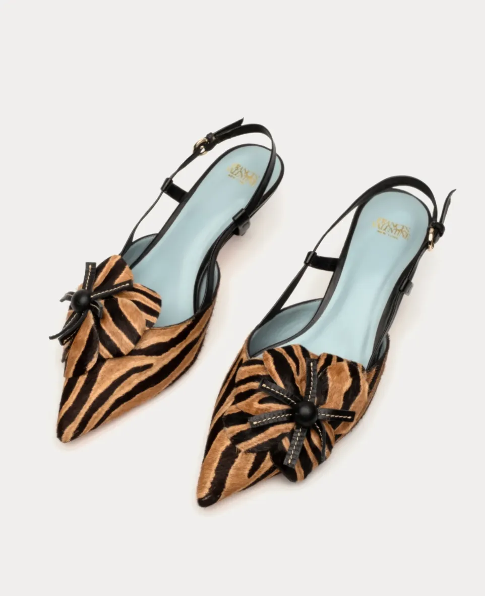 Frances Valentine Flower Kitten Heel Zebra Haircalf