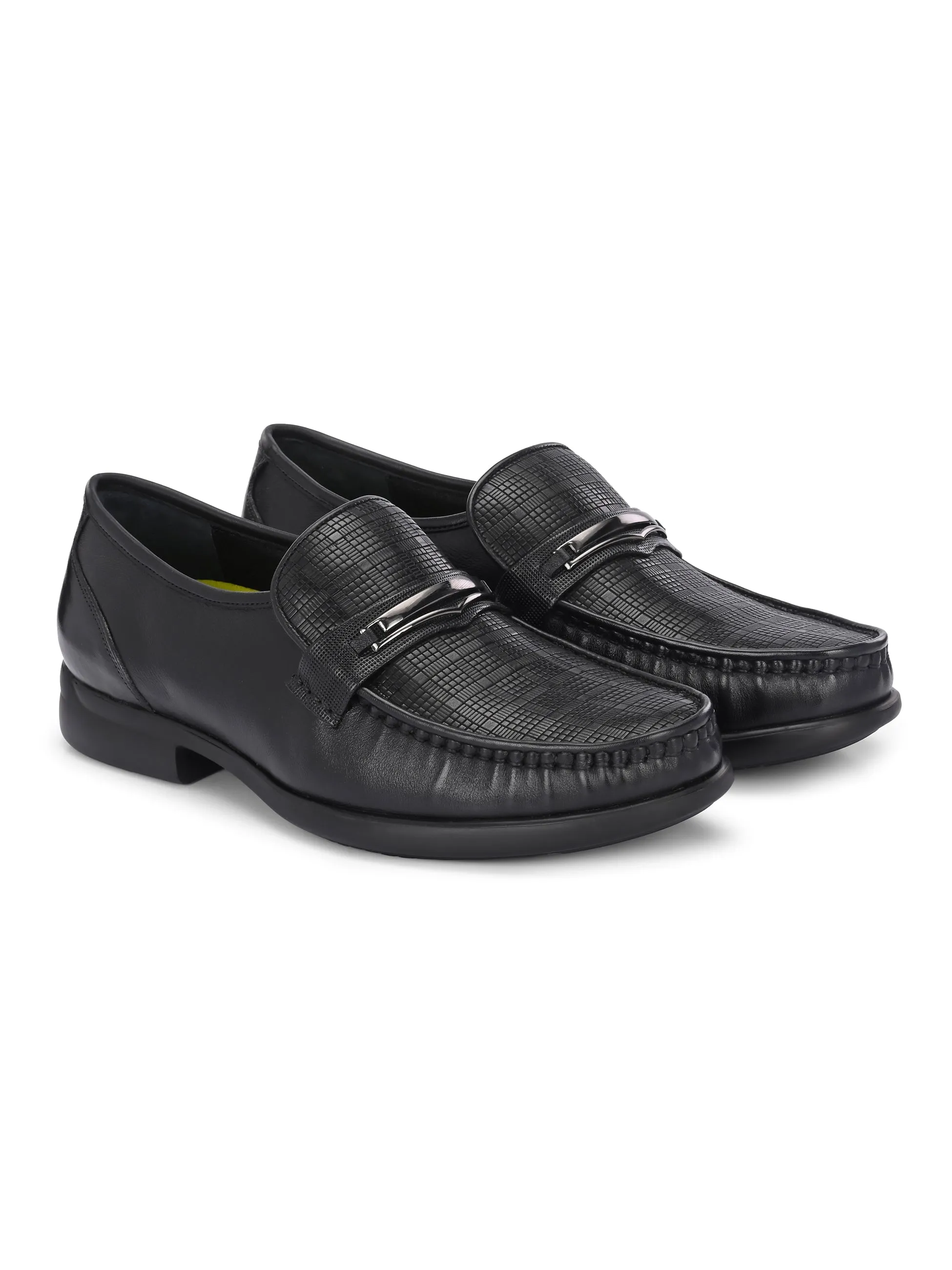 Hitz Men's Black Leather Formal Slip On Shoes