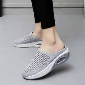 ikearlax Women's Hollow Mesh Surface Casual Half Slippers Spring and Summer Flying Woven Shoes Slip-on Mom Walking Mesh Surface Shoes Large Size Women's Slippers