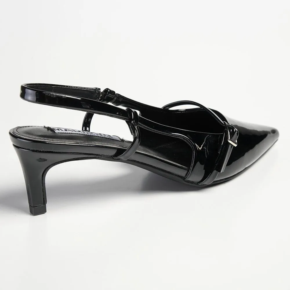 Madison Baila Kitten Slingback Heels - Black