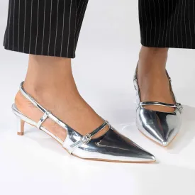 Madison Baila Kitten Slingback Heels - Silver