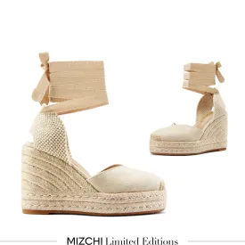 *Monaco 10 - Beige Wedge Espadrilles