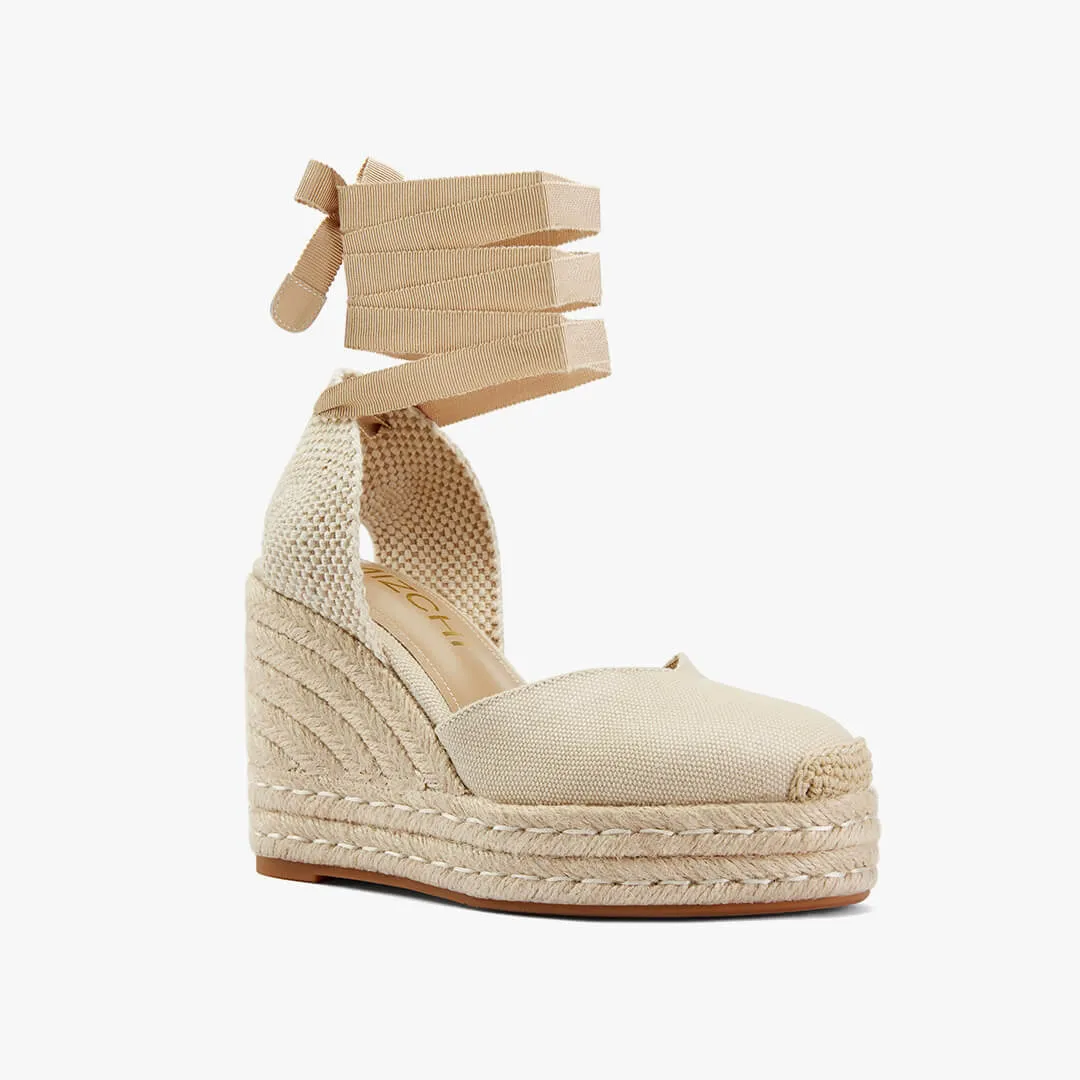 *Monaco 10 - Beige Wedge Espadrilles