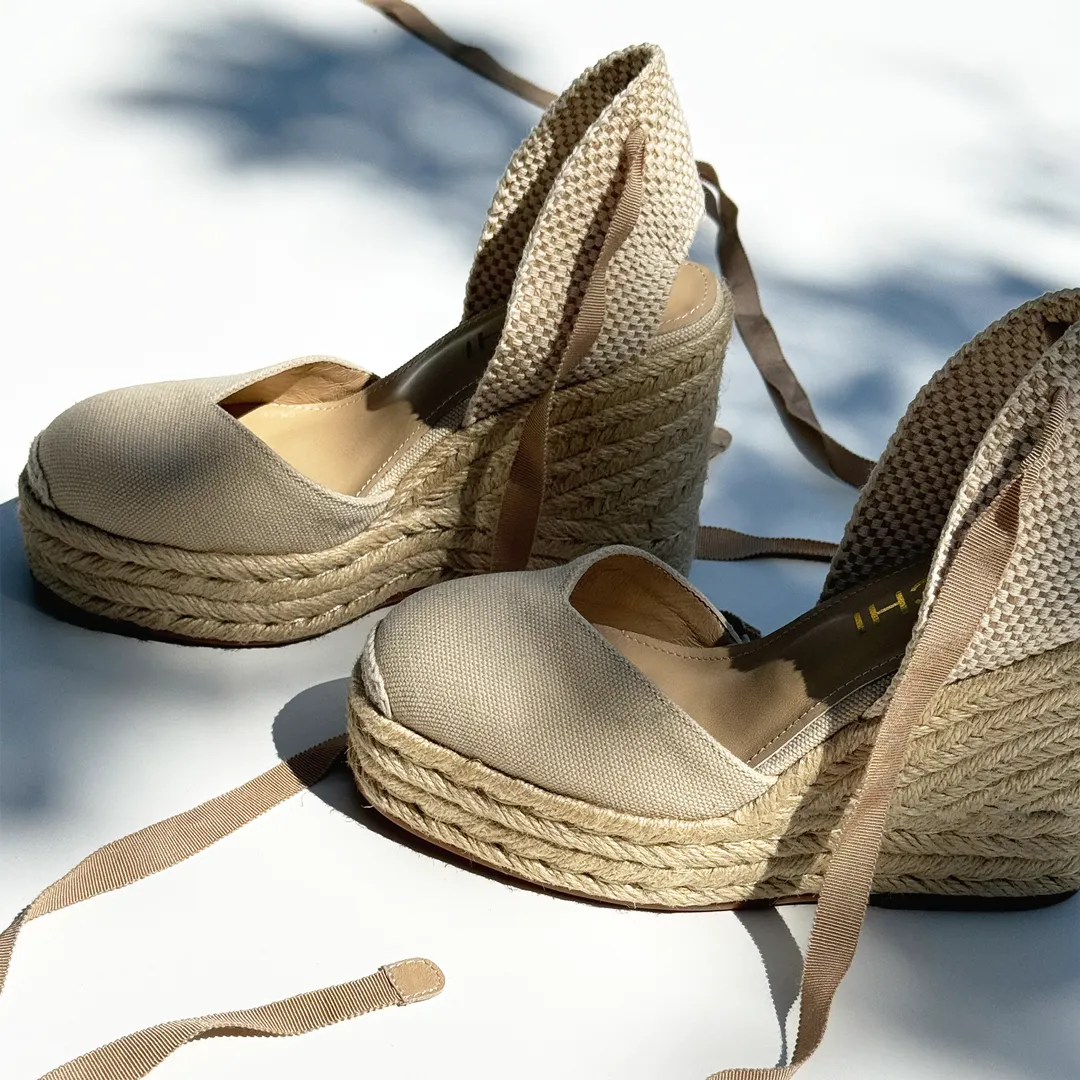 *Monaco 10 - Beige Wedge Espadrilles