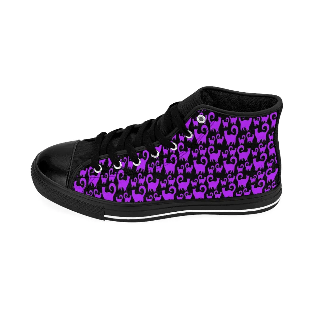 Purple Snobby Scatter Cats Women's High-top Sneakers