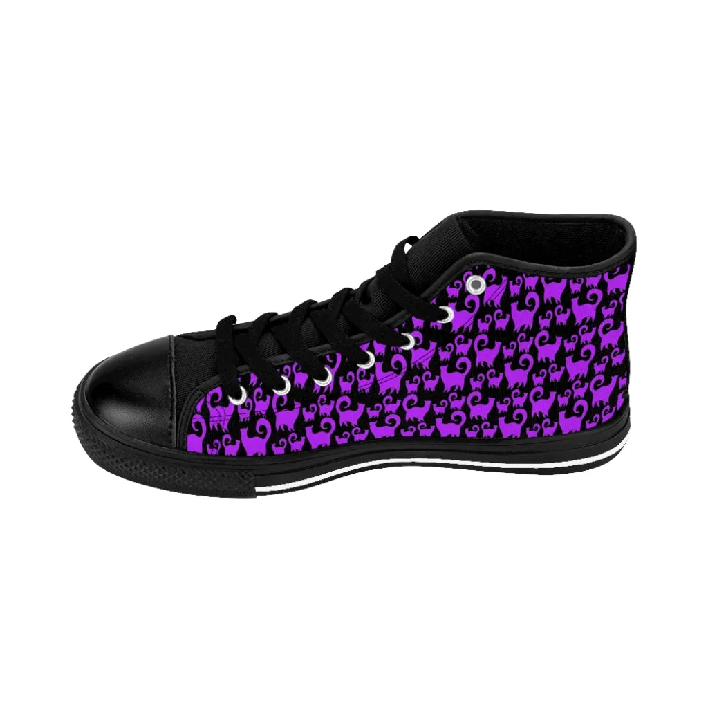 Purple Snobby Scatter Cats Women's High-top Sneakers