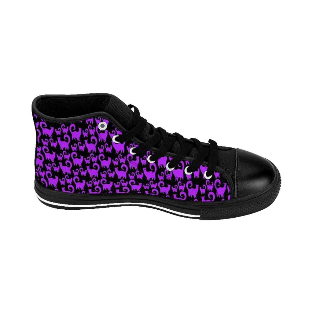 Purple Snobby Scatter Cats Women's High-top Sneakers